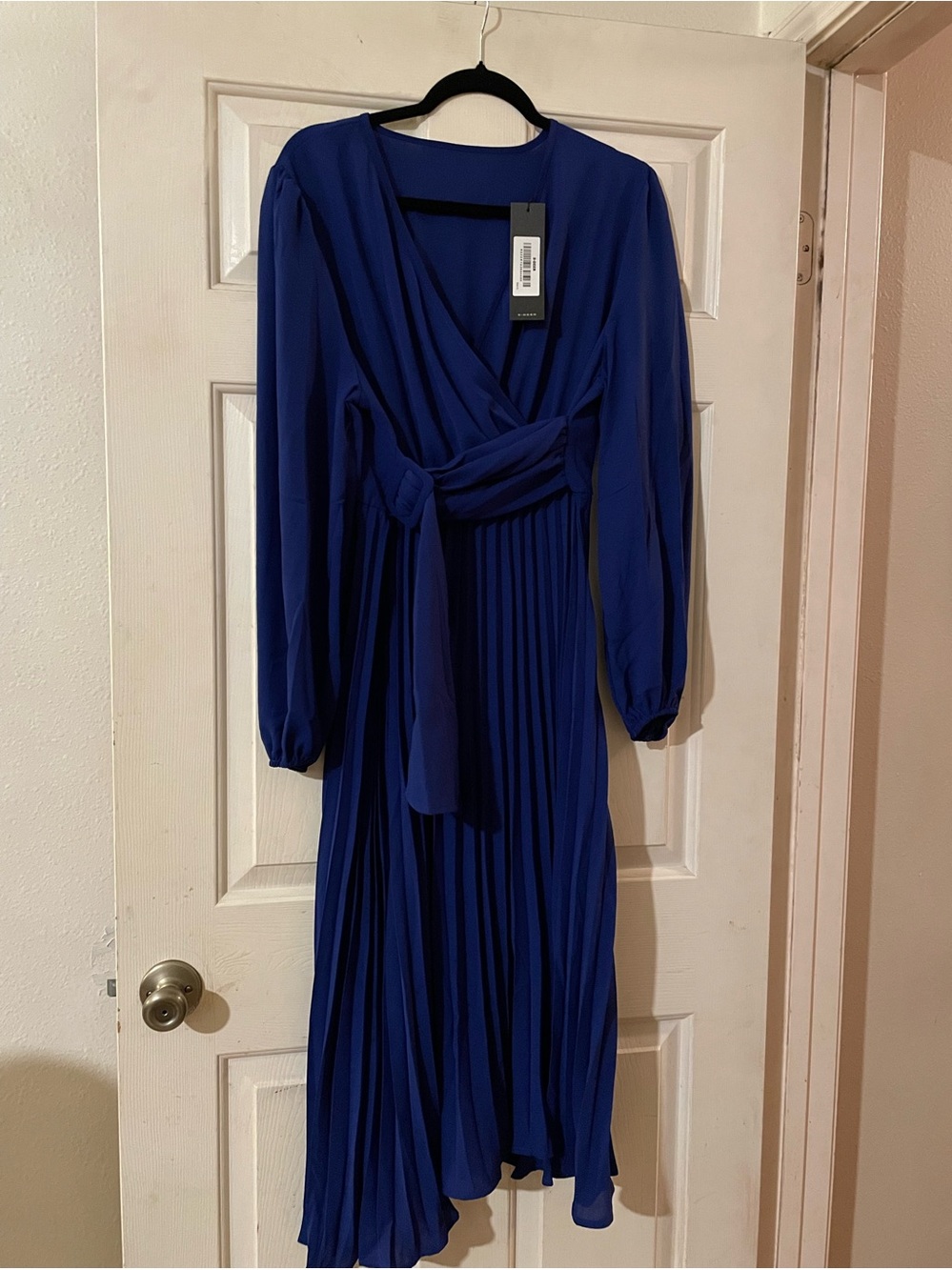S·DEER NWT Royal Blue Faux Wrap Pleated Bishop Sleeve Midi Dress XL